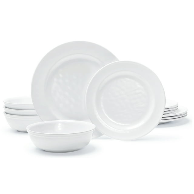 TP 12Piece Melamine Dinnerware Set, Service for 4, Dishwasher Safe