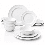 TP 18-Piece Pure White Melamine Dinnerware Set, Plates and Bowls Set, Service for 6, Dishwasher Safe