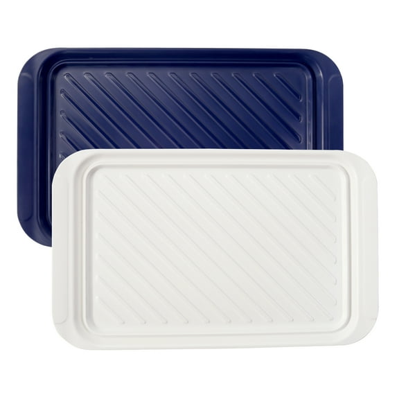 TP 2-Piece Melamine Serving Trays, Grill Prep and Serving Platters for Outdoor BBQ, Blue & White