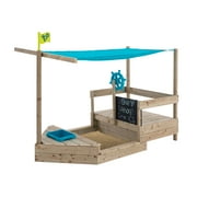 TP Toys Ahoy Ship Wooden Sandbox Cover Play Boat with Sunshade Sail, Hidden Sandpit, Splash Bowl, Storage Compartment & Pirate Play Features for Kids Ages 2+