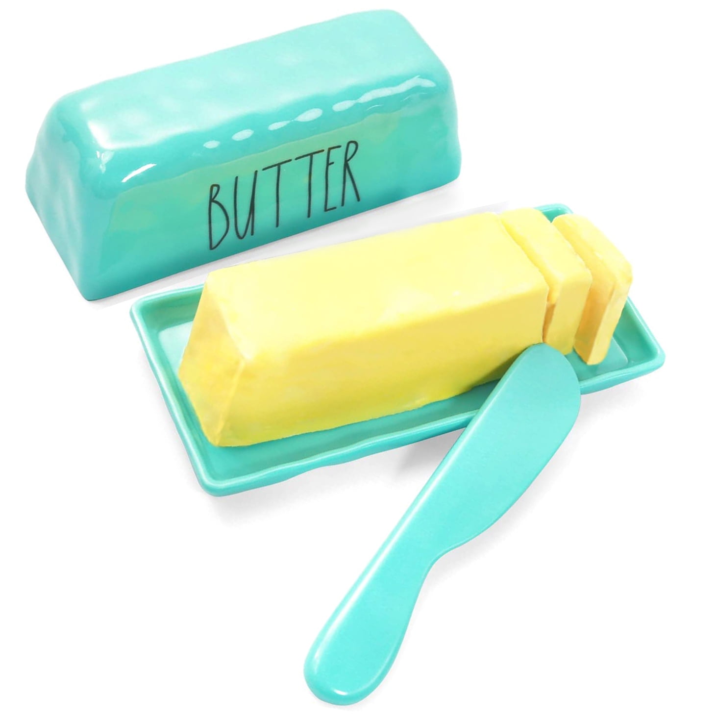 TP Butter Dish with Lid and Knife, Melamine Butter Keeper, Butter Holder with Cover, Butter
