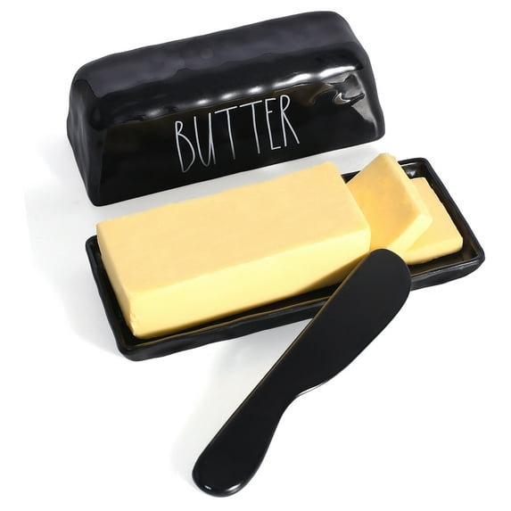 TP Butter Dish with Lid and Knife, Melamine Butter Keeper, Butter Holder with Cover, Butter Container, Black