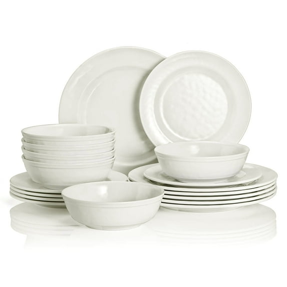 TP Dinnerware Sets, Melamine Dinner Service for 6, 18-Piece Plates and Bowls Set, Dishwasher Safe, Beige