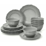 TP Dinnerware Sets, Melamine Dinner Service for 6, 18-Piece Plates and Bowls Set, Dishwasher Safe, Gray