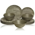 thumbnail image 1 of TP Dinnerware Sets, Melamine Dinner Service for 6, 18-Piece Plates and Bowls Set, Dishwasher Safe, Wood Grain, 1 of 8