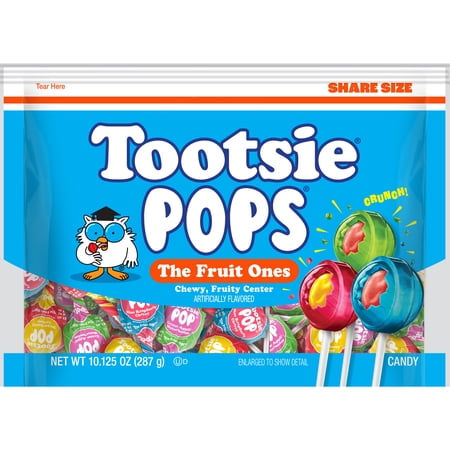 Tootsie Pops, The Fruit Ones, 10.125 oz. Bag. Peanut Free, Gluten Free. Contains Milk and Soy.
