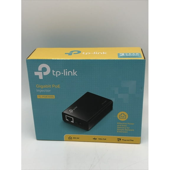 TP-LINK TL-PoE150S Gigabit PoE Injector Adapter, IEEE 802.3af compliant, Up to 100 meters (328 Feet) - 1 10/100/1000Base-T Input Port(s) - 1 10/100/1000Base-T Output Port(s)
