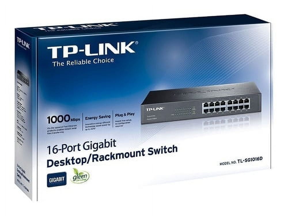 Open Box TP-LINK TL-SG1016D 10/100/1000Mbps 16-Port Gigabit 13-inch Rackmountable Switch