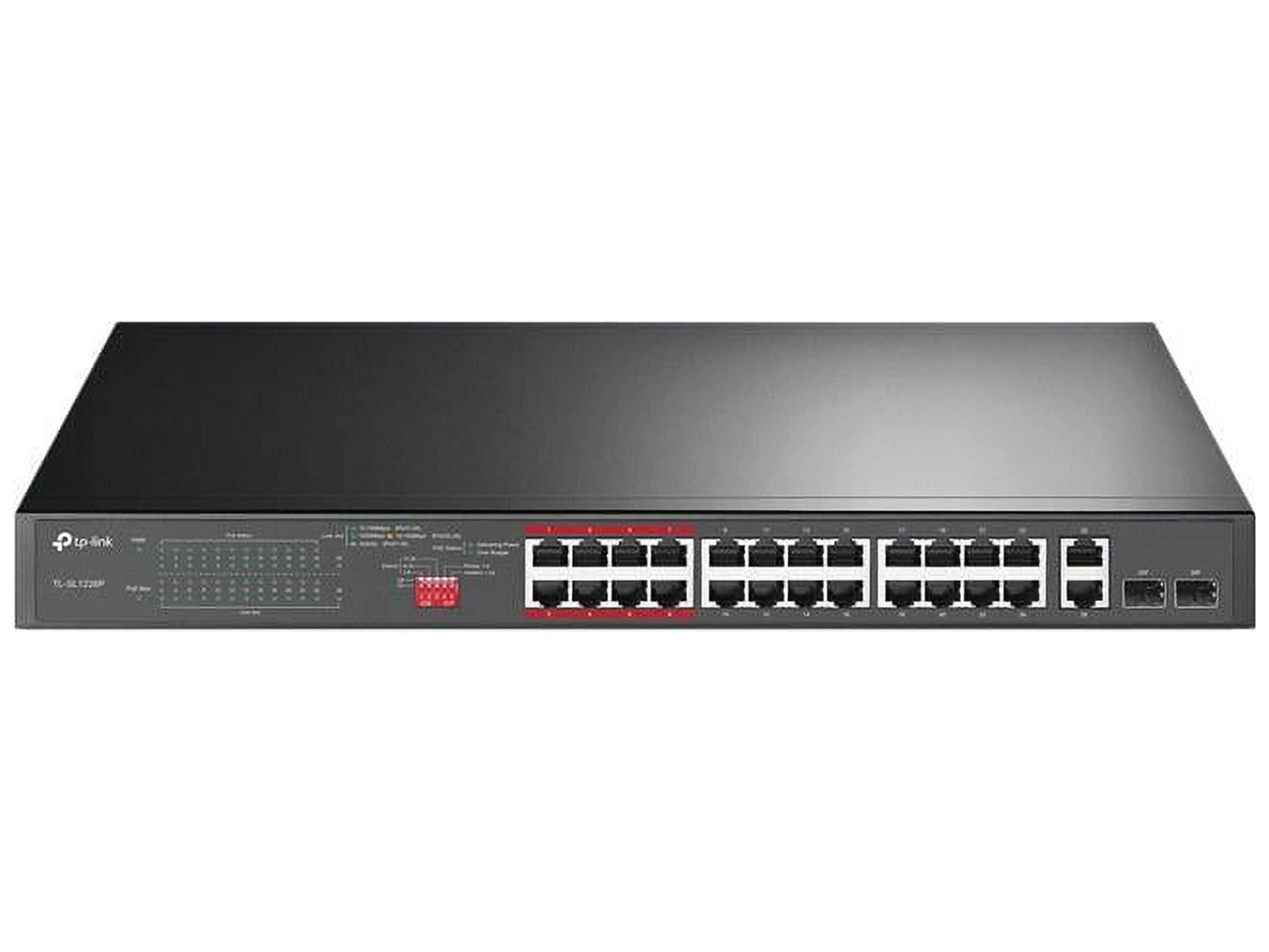 TP-Link 24 Port Fast Ethernet PoE Switch | 24 PoE+ Ports @250W, w/ 2 Uplink Gigabit Ports and 2 Combo SFP Slots | Plug & Play | Extend Mode | Priority Mode (TL-SL1226P)
