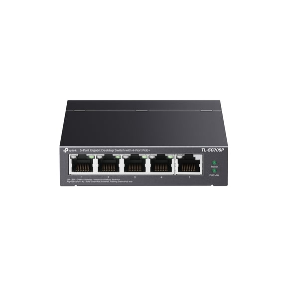 TP-Link 5-Port Gigabit PoE+ Desktop Switch| 4 PoE+ Ports @65W | Plug & Play | Durable Metal | Fanless | PoE Auto Recovery | PoE Extend 250m | TL-SG705P