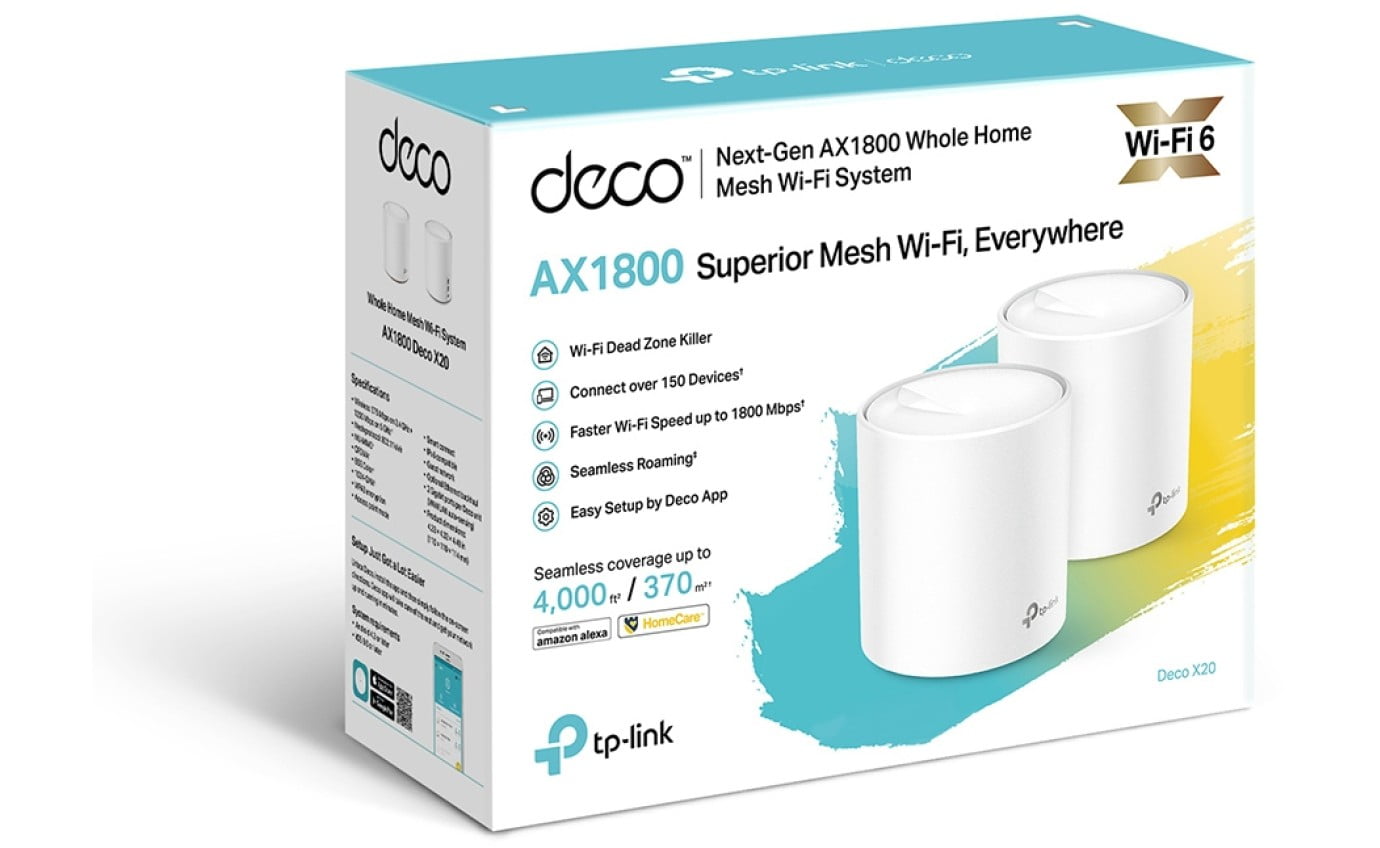 TP-Link Deco WiFi 6 Mesh WiFi System(Deco X20) AX1800 - Covers up to 4000  Sq.Ft, Replaces Wireless Internet Routers and Extenders, 2-Pack