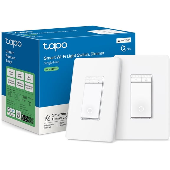 TP-Link Matter Smart Dimmer Switch: Voice Control w/Siri, Alexa & Google Assistant, UL Certified, Timer & Schedule, Easy Guided Install, Neutral Wire Required, Single Pole, S505D(2-Pack)