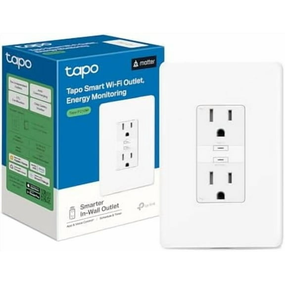 TP-LinkSmart Plug P210M, Wi-Fi in-Wall Outlet, Matter Compatible, Energy Monitoring, 15A/1800W Max, Works with Alexa, Apple Home, Google Home, SmartThings, Voice/Remote Control, ETL Certified