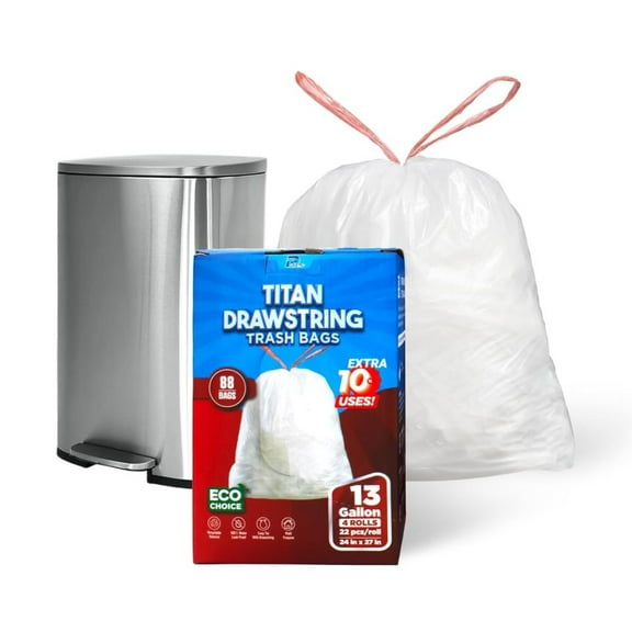 TP Plastic 13 Gallon Drawstring Tall Kitchen Trash Bags, Heavy Duty White Garbage Can Liners, Unscented Leak-Proof Waste Bags for Kitchen & Home, 88 Count