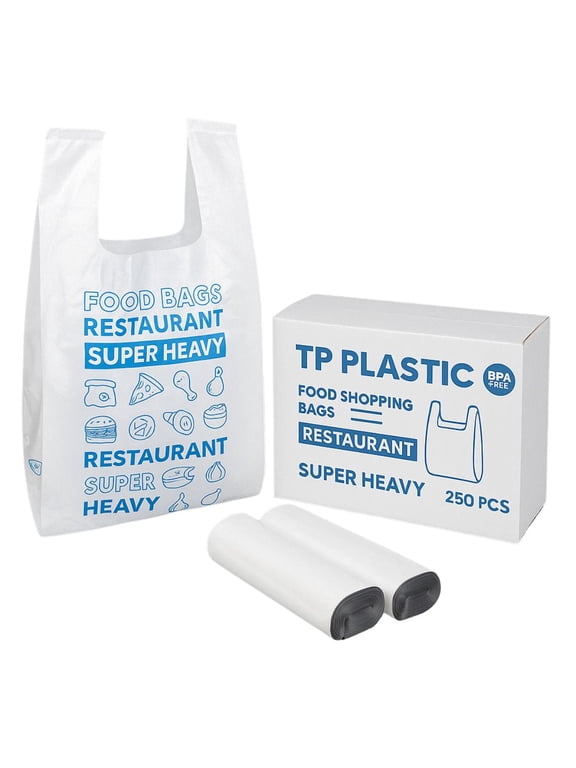 T-Shirt Shopping Bags, White, 10 x 6 x 20 in, 250 Count