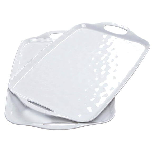 TP Pure White 2-Piece Melamine Serving Tray Set Platters with Handles, 19''