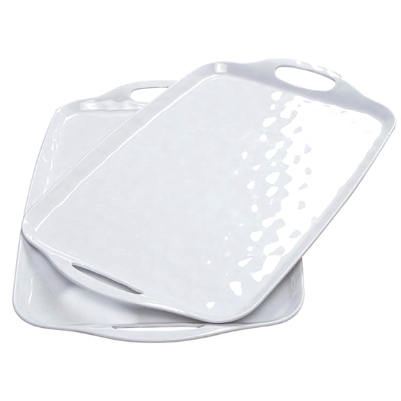 TP Serving Tray with Handles, Large Rectangle Melamine Serving Platter Set of 2, White (19" x 12")