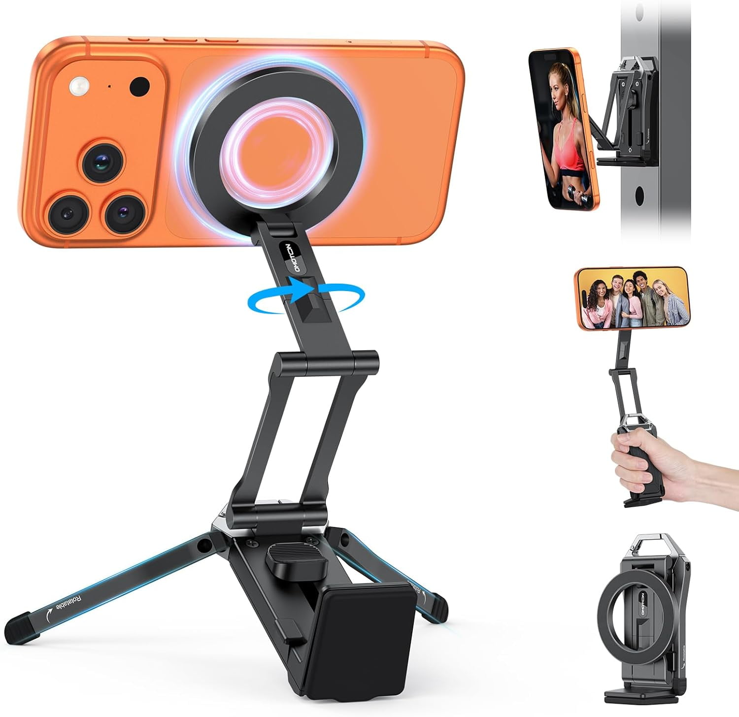 TP02 360°Rotating for MagSafe Tripod, Adjustable Aluminum Magnetic Phone Tripod for iPhone 17/16/15/14 Pro Max Air, Foldable Cell Phone Stand Fits Vlog, Gym, Travel Essentials Accessories