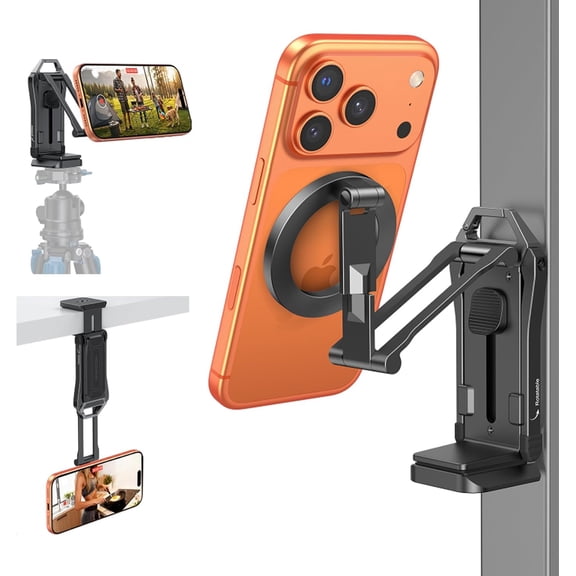 TP02-Pro Magnetic Phone Holder for Vlogging, Content Creator Essentials with 1/4" Screw, Arca, Strong Back Magnet Gym, Adjustable Stand & Selfie Stick iPhone 12-17 Series, Black