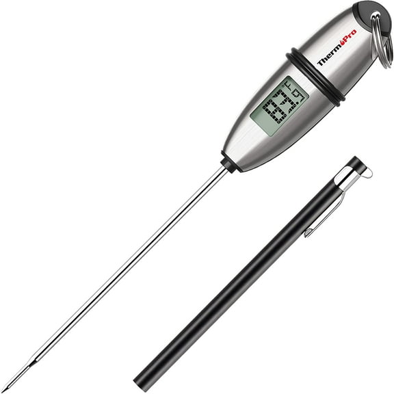 TP02S Digital Food Thermometer for Cooking Bread Baking Sourdough Liquids, Meat with Super Long Probe Grill Kitchen BBQ Oil Milk Yogurt Candy Making Accessory