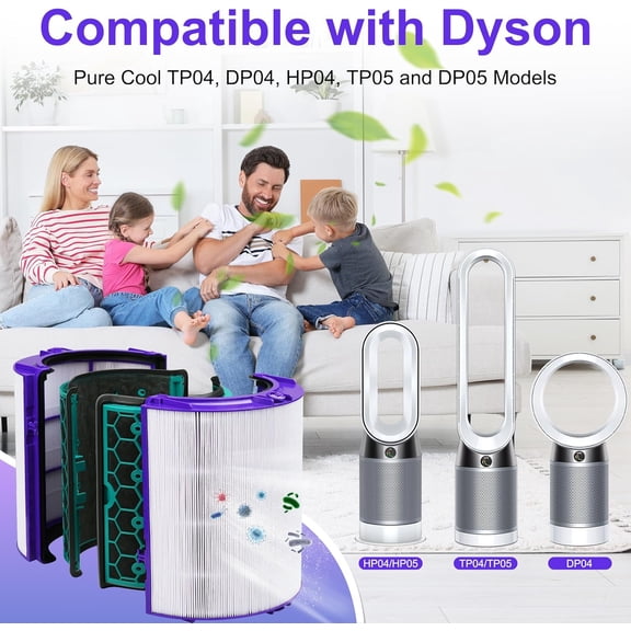 TP04 Filter for HP04 TP04 DP04 TP05 DP05 Purifier, 2 Stage 360 Pure Cool Fan Combi Glass HEPA & Activated Carbon Filter, 2 Pack