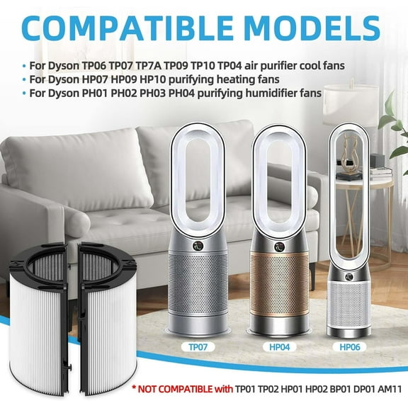 TP10 Replacement Filter for Air Purifier TP10 TP7A TP06 TP09 TP07 HP07 HP06 HP09 HP10 PH01 PH02 - 2 Pack, 360 ° Combi Glass Carbon Filter with 99.97% Filtration
