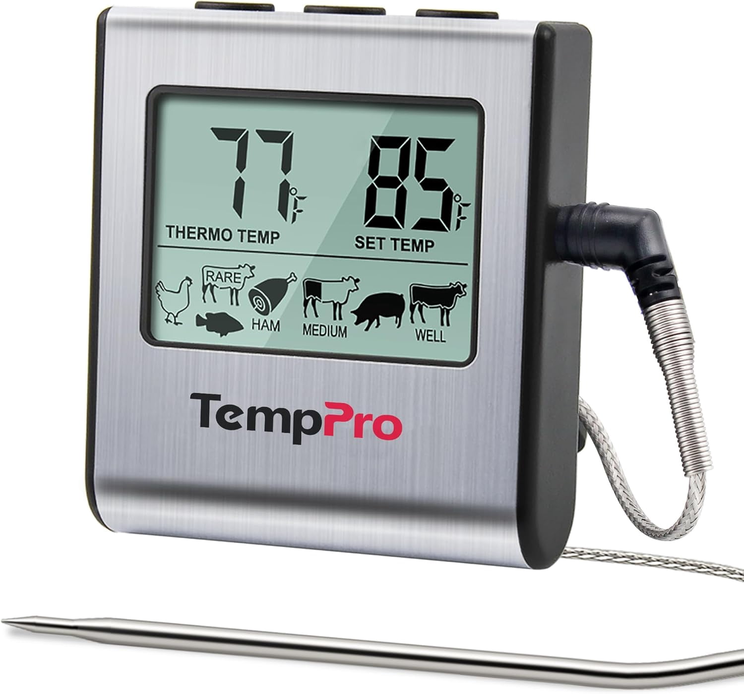 TP16 Large LCD Digital Cooking Food Meat Thermometer for Smoker Oven Kitchen BBQ Grill Thermometer Clock Timer with Stainless Steel Temperature Probe(Previously ThermoPro)