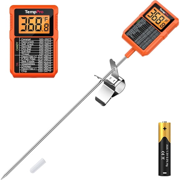 TP510 Waterproof Digital Candy Thermometer with Pot Clip, 10" Long Probe Instant Read Food Cooking Meat for Grilling BBQ Deep Fry Oil Fathers Day Gift (Previously ThermoPro)