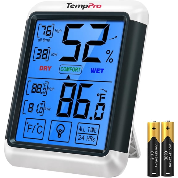 TP55 Digital Indoor Hygrometer Thermometer, 4-Inch Temperature/Humidity Monitor with Touchscreen and Backlit, Room Thermometer/Humidity Meter for House Home Greenhouse (Previously ThermoPro)