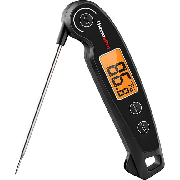 ThermoPro TP605 Instant Read Meat Thermometer for Cooking, Waterproof Digital Food Thermometer with Large Backlit LCD, 180 Foldaway Probe Kitchen Thermometer for Grilling, Smoking & Candy Making