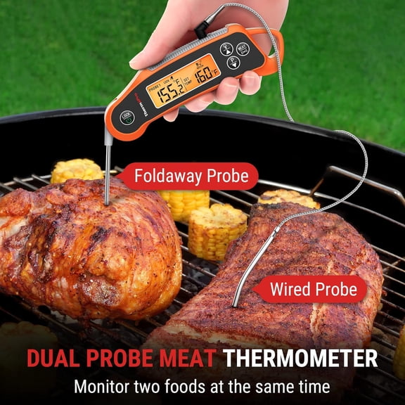 TP710 Instant Read Meat Thermometer Digital for Cooking, 2-in-1 Waterproof Kitchen Food Thermometer with Dual Probes and Dual Temperature Display for Oven, Grilling, Smoker & BBQ