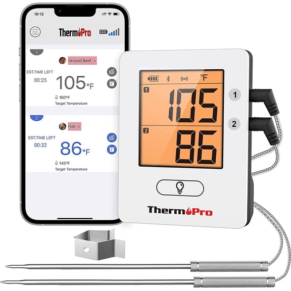 TP910 650FT Bluetooth Meat rmometer for Smokers, Rechargeable Wireless Grilling with 2 Probes, Grill BBQ Smart Timer, Alarm, Cook Time Estimator