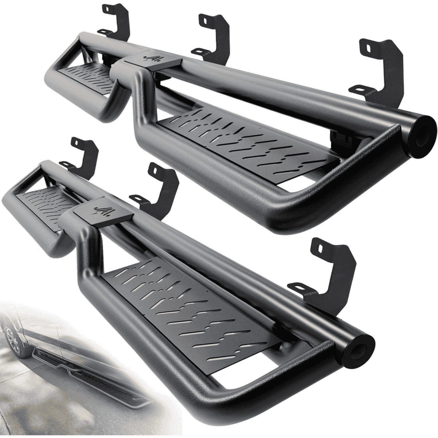 TPA Running Boards for 2019-2026 Chevy Silverado GMC Sierra 1500 Crew Cab, Black Steps Carbon Steel Nerf Bar w/Two Stairs Design, Easy To Install Truck Rails Nerf Bars (Excl 2019 1500 LD/Lt)