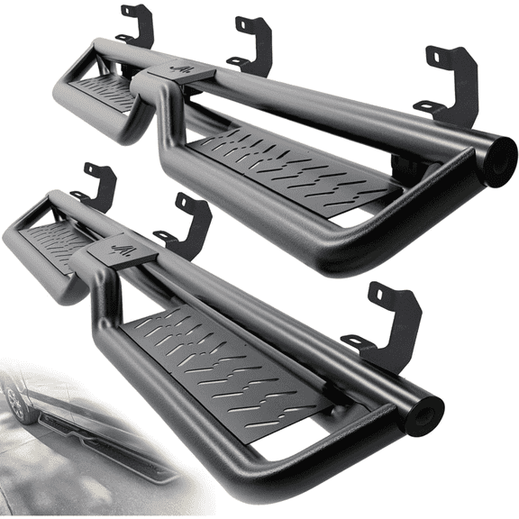 TPA Running Boards for 2019-2026 Chevy Silverado GMC Sierra 1500 Crew Cab, Black Steps Carbon Steel Nerf Bar w/Two Stairs Design, Easy To Install Truck Rails Nerf Bars (Excl 2019 1500 LD/Lt)