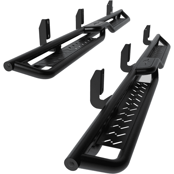 TPA Running Boards Compatible for 1999-2008 Ford F-250 F-350 F-450 F-550 Super Duty Super Crew Cab (4 Full Size Doors), Two-Stairs Side Step Rails Coated Black Carbon Steel Nerf Bars Drop Step Bar