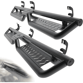 TPA Running Boards 6" Compatible with 2007-2018 Chevy Silverado GMC Sierra 1500 | 2007-2019 2500HD 3500HD Crew Cab Black Two-Stair Design Side Steps Steel Rails Nerf Bars