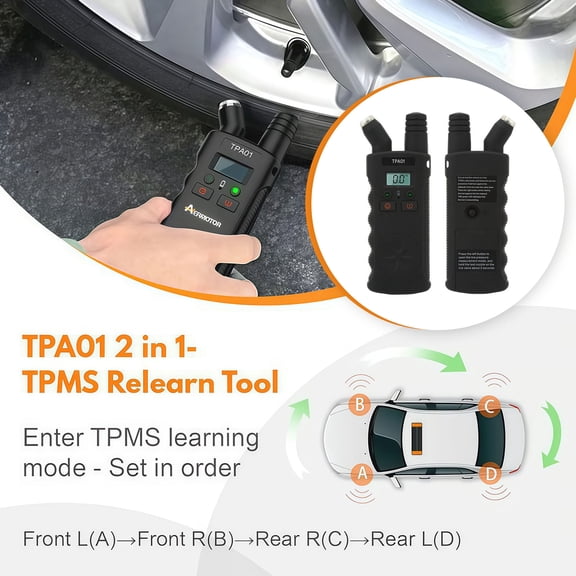 TPA01 TPMS Relearn Tool for GM Plus Digital Tire Pressure Gauge 150 PSI Tire Sensor Reset Tool for Buick, Chevy, Cadillac, Opel (Black)