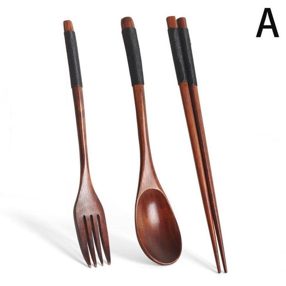 TPALPKT 3PCS Set Wooden Tableware Fork Spoon Chopsticks Wood Portable Long Handle Tableware Chopsticks Chopsticks Spoon Korean P1D1