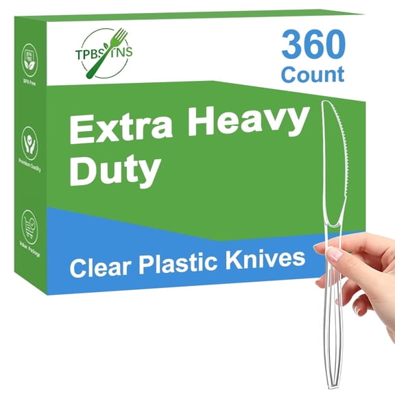 TPBSITNS 360 Count Extra Heavy Duty Clear Plastic Knives Disposable, BPA-Free, Heat Resistant, Solid and Durable Disposable Knives Bulk, Premium Plastic Knives heavy duty for Party Supply