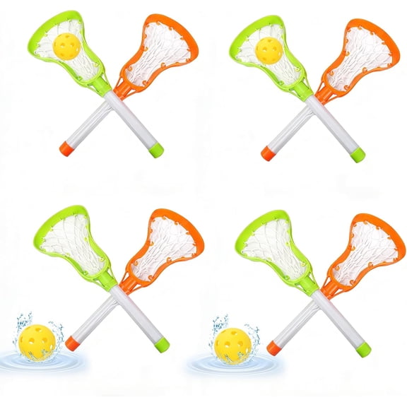 TPBSITNS 4 Sets 17" Lacrosse Stick and Ball, Mini Water Lacrosse Sticks for Pool Beach Games, Sports & Outdoor Play for Adults, Birthday Gifts (Green, Orange)