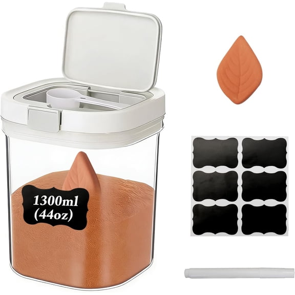 TPBSITNS Brown Sugar Container Airtight, 1.3Qt/1.2L Flour Sugar Keeper Food Storage Jars with Spoon and Terracotta Savers, Clear Canisters Sets for Kitchen Storing Baking Supplies, Coffee, Salt