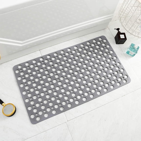 TPE Anti-Slip Shower Mat with Strong Suction Cups, Antibacterial Bath Mat with Drainage Holes, Anti-Fatigue Textured Surface, Mildew Resistant, Non-Toxic, Gray 17" x 29.5" for Tub & Shower