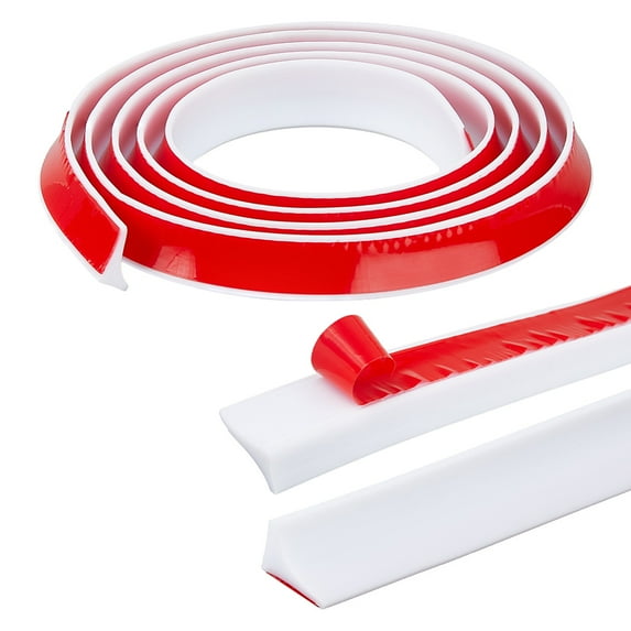 TPE Collapsible Shower Threshold Water Dam Self Adhesive Waterproof Barrier for Bathroom and Kitchen White 19.5x3~12mm DIY