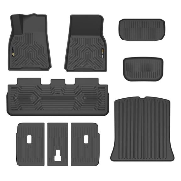 Floor Mats & Cargo Liner Fit for Tesla Model Y 2020-2024 5-SEAT (NOT for 7-SEAT) TPE All Weather Custom Fit Cargo Trunk Backrest Liners 1st & 2nd & 3rd Row 9PCS Black