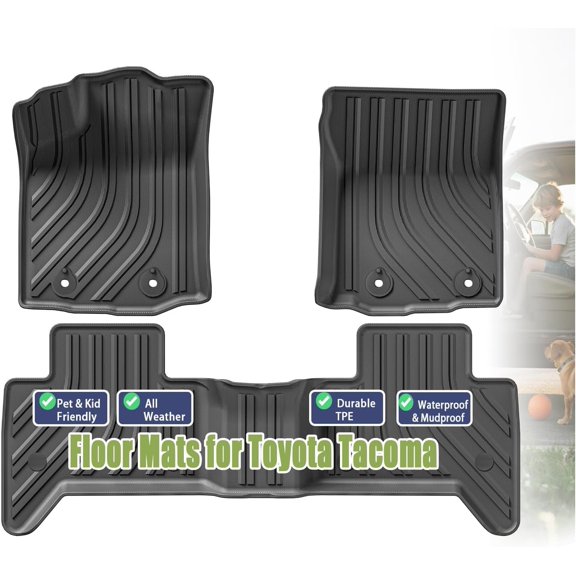 TPE  Floor Mats for   2016-2023 Double Cab (Only for Automatic), Custom Fit Carpet Floor  Weather  Mats - Front and Rear Row, 3 count