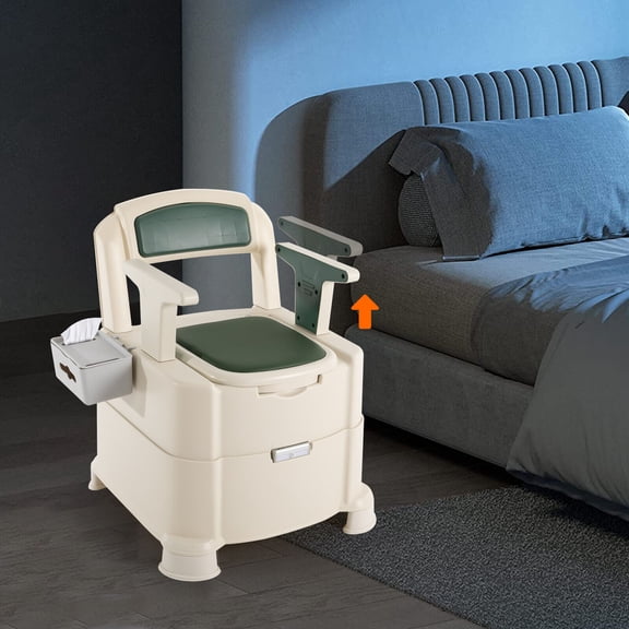 TPE PP Home Portable Toilet with Sensor Night Light, Non-slip Bedside Commode with Tissue Box for the Elderly & the Sick & Pregnant Women, 441lbs Load