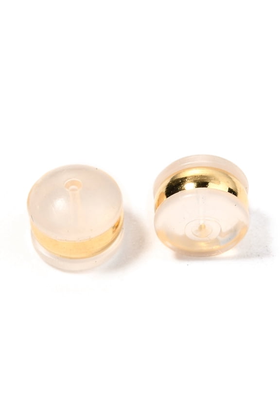 TPE Plastic Ear Nuts with 316 Surgical Stainless Steel Findings Earring Backs Half Round/Dome Real 18k Gold Plated 4x5.5mm