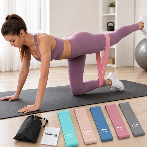 TPE Resistance Loop Bands Set of 5, Macaron Color Exercise Stretch Rings with Carry Bag for Yoga Strength Training