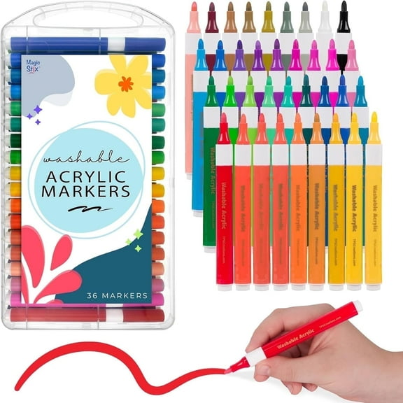 The Pencil Grip Magic Stix Washable Acrylic Markers for All Ages, 36 Non-Toxic Colors, Vibrant Paint Pens for Crafting