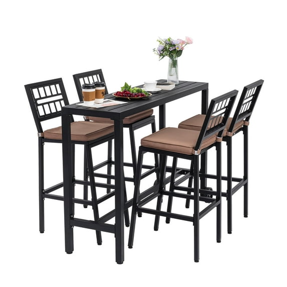 TPHORK 5 Piece Patio Bar Dining Set,Outdoor 55" Durable Bar Height Table & Cushioned Bar Stools of 4,Metal Bar Table and Chairs Set for Balcony, Backyard, Porch, Poolside